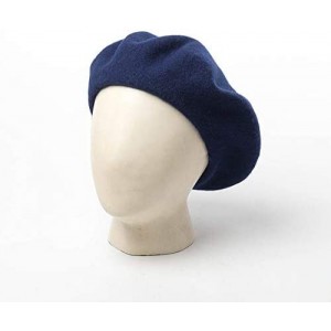 Berets Men's Unisex Adults Solid Color Wool Artist French Beret Hat - Navy Blue - CW18L349T40 $11.00