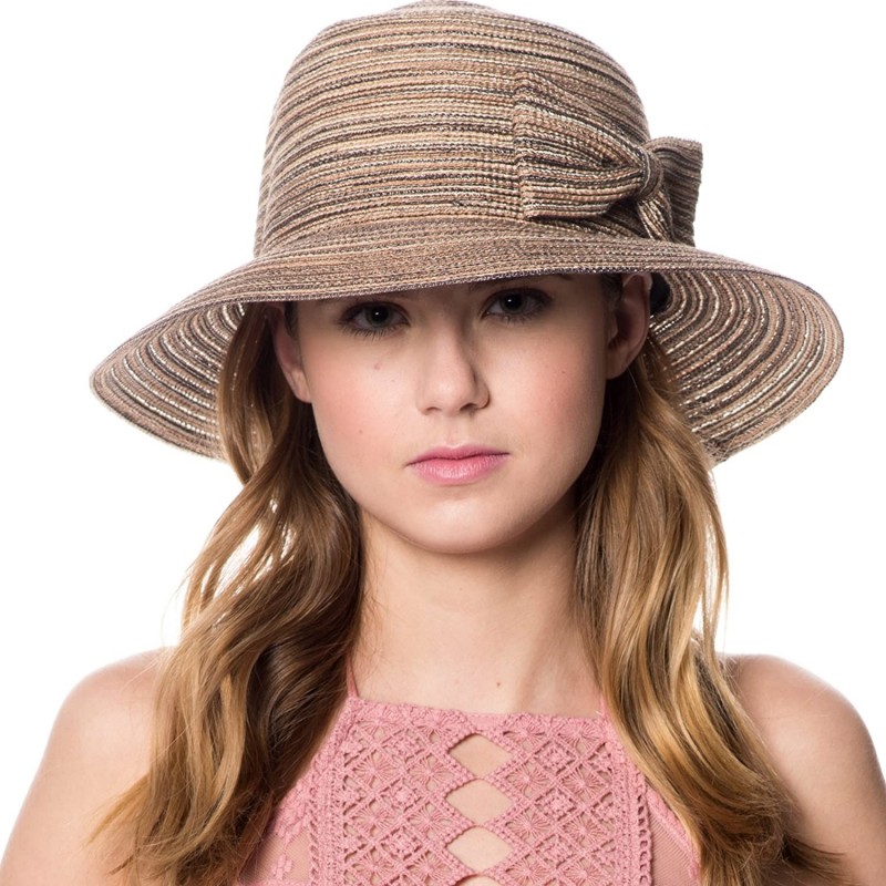 Sun Hats Womens UPF50 Foldable Summer Sun Beach Straw Hats - A Fl2798mix Brown - C218DA29DOS $24.57