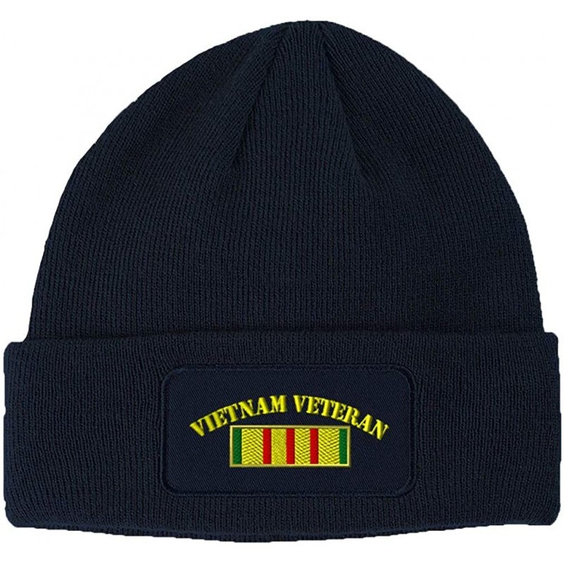 Skullies & Beanies Custom Patch Beanie Vietnam Veteran Flag Embroidery Acrylic - Navy - C418A6KDNO7 $18.77