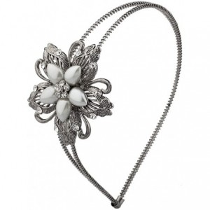 Headbands Floral Flower Pave Crystal Gunmetal Stretch Headband - CZ127ZWUZDJ $11.48