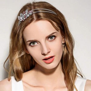 Headbands Austrian Crystal Cream Simulated Pearl Flower Leaf Hair Head Band Silver-Tone - Red - CJ1224JT7JB $19.82