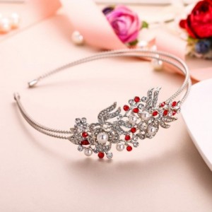 Headbands Austrian Crystal Cream Simulated Pearl Flower Leaf Hair Head Band Silver-Tone - Red - CJ1224JT7JB $19.82