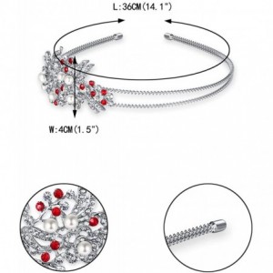 Headbands Austrian Crystal Cream Simulated Pearl Flower Leaf Hair Head Band Silver-Tone - Red - CJ1224JT7JB $19.82