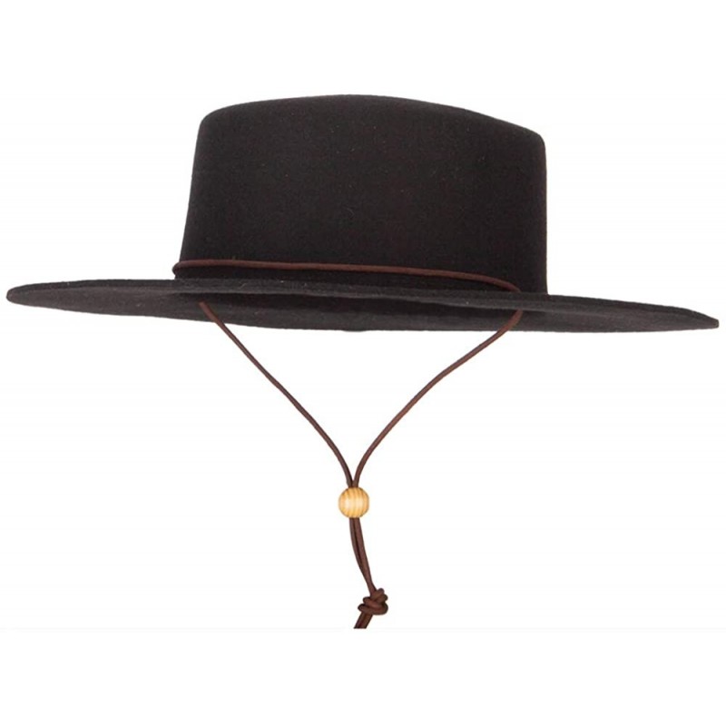 Fedoras Women's Wool Felt Suede Chin Cord Stiff Brim Bolero Fedora Hat - Black - C018YAOYIQ6 $52.67