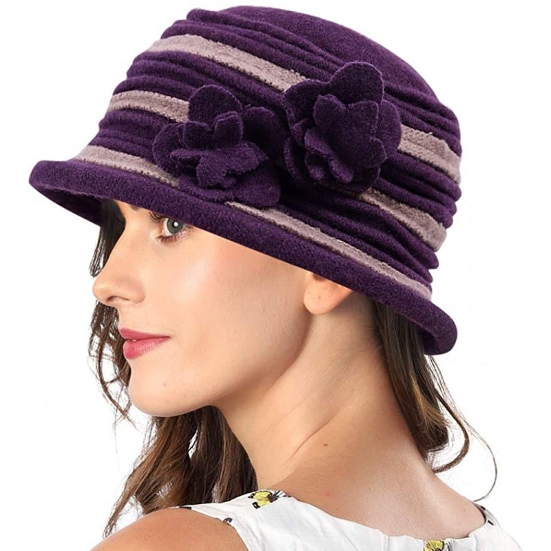 Bucket Hats Womens Bucket Hat for Winter 100% Wool Chemo Cap for Cancer Patient C021 - Purple - CA18AQXO6OL $11.64