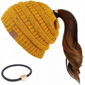 Skullies & Beanies Ribbed Confetti Knit Beanie Tail Hat for Adult Bundle Hair Tie (MB-33) - Mustard (With Ponytail Holder) - ...