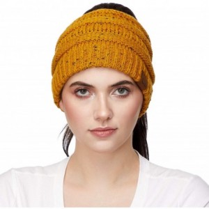 Skullies & Beanies Ribbed Confetti Knit Beanie Tail Hat for Adult Bundle Hair Tie (MB-33) - Mustard (With Ponytail Holder) - ...