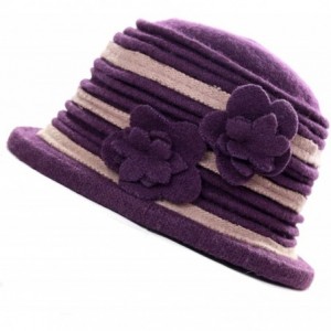 Bucket Hats Womens Bucket Hat for Winter 100% Wool Chemo Cap for Cancer Patient C021 - Purple - CA18AQXO6OL $26.11