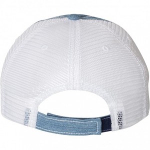 Baseball Caps Adult Where We Go One We Go All Embroidered Distressed Trucker Cap - Blue Denim/ White - CC18HUCG59Q $27.43