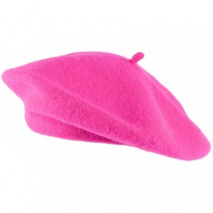 Berets Wool Blend French Beret for Men and Women in Plain Colours - Fuchsia - C412NH6NGD1 $20.70