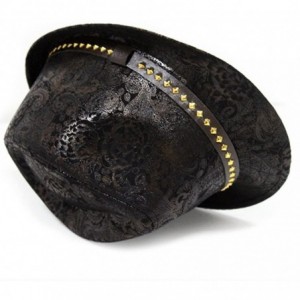 Fedoras Paisley PU Leather Fedora Short Upturn Brim Hat Cap Cuban FFH247BRN - Black - C412O6NP4TD $19.43