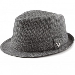 Fedoras Black Horn Unisex Cotton Wool Blend Herringbone Trilby Fedora Hats - Herringbone- Charcoal - C6187LAI7XM $32.64