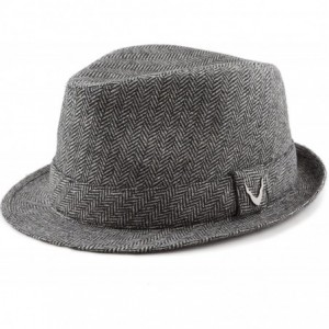 Fedoras Black Horn Unisex Cotton Wool Blend Herringbone Trilby Fedora Hats - Herringbone- Charcoal - C6187LAI7XM $14.47