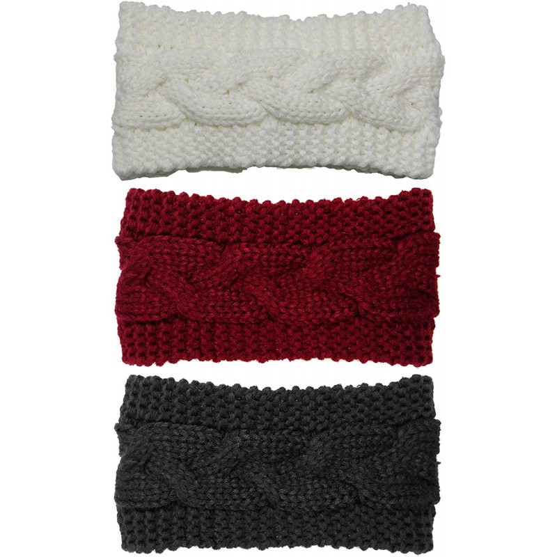 Skullies & Beanies 3 Pack Womens Winter Knit Headband & Hairband Ear Warmer & Beanies - Black-white-wine - CI1884UE0HZ $12.34