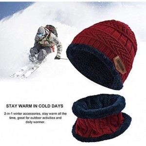 Skullies & Beanies Knitted Hat and Scarf Set- Winter Fleece Lining Wool Beanie Hat Neck Warmers for Men Women - Red - CU18KQA...