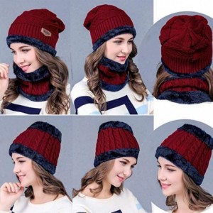 Skullies & Beanies Knitted Hat and Scarf Set- Winter Fleece Lining Wool Beanie Hat Neck Warmers for Men Women - Red - CU18KQA...