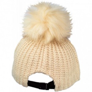 Baseball Caps Ribbed Knit Baseball Cap Hat w/Removable Faux Fur Pom Pom- Adjustable - Oatmeal - CE18I86NEKC $10.20