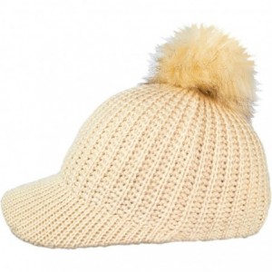 Baseball Caps Ribbed Knit Baseball Cap Hat w/Removable Faux Fur Pom Pom- Adjustable - Oatmeal - CE18I86NEKC $10.20