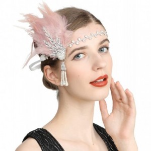 Headbands Art Deco 1920s Flapper Great Gatsby Leaf Wedding Bridal Tiara Pearl Headpiece Headband with Feather - Nude - CX18GM...
