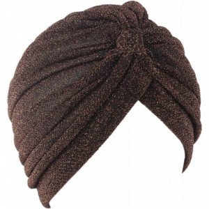 Sun Hats Shiny Turban Hat Headwraps Twist Pleated Hair Wrap Stretch Turban - Brown Paillette - C618ARN8KXS $19.52