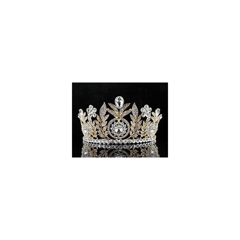 Headbands Floral Clear Austrian Crystal Rhinestone Hair Tiara Crown Wedding Rhodium-Plated Gold-Plated T12155 - Gold-Plate - ...