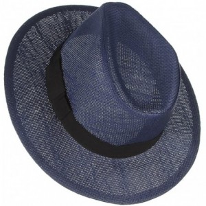 Fedoras Fedora Panama Hat Black Banded Wide Brim Summer Straw Cap - Navy Blue - CO18D6GG5IY $18.44