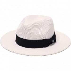 Fedoras Pineapple&Star Sun Straw Fedora Beach Hat Fine Braid UPF50+ for Both Women Men - Snowwhite_bowbk - C6194N08O2E $36.11