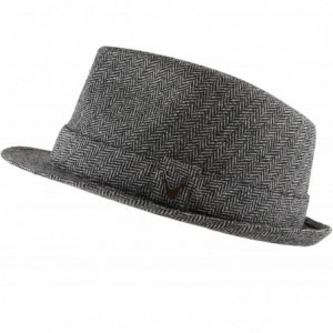 Fedoras Black Horn Unisex Cotton Wool Blend Herringbone Trilby Fedora Hats - Herringbone- Charcoal - C6187LAI7XM $14.47