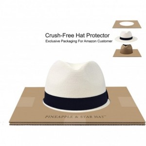 Fedoras Pineapple&Star Sun Straw Fedora Beach Hat Fine Braid UPF50+ for Both Women Men - Snowwhite_bowbk - C6194N08O2E $36.11