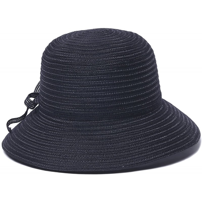 Sun Hats Women's Mae Fold-Roll-Tie Packable Cloche Sun Hat - Black - CT12MZBC9CM $29.35