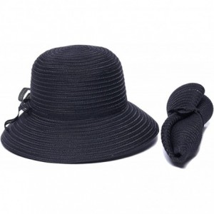 Sun Hats Women's Mae Fold-Roll-Tie Packable Cloche Sun Hat - Black - CT12MZBC9CM $29.35