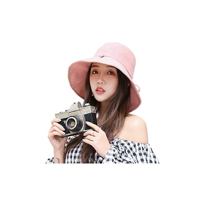 Sun Hats Women Summer Sun Hat UV Sun Protection Wide Brim Cap Foldable Floppy Bucket Hat - Pink - C618NZZDGOU $9.93