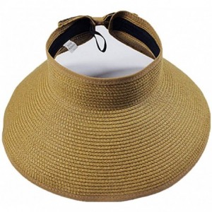 Sun Hats Women's Summer Foldable Straw Sun Visor w/Cute Bowtie Comfortable Beach Cap - Khaki - CM18RT8OD5W $22.58