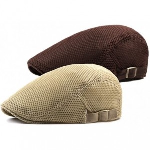 Newsboy Caps 2 Pack Men's Flat Cap Mesh Beret Cabbie Hunting Hat Summer Newsboy Ivy Cap - Coffee+khaki - C518DH64WZG $12.14