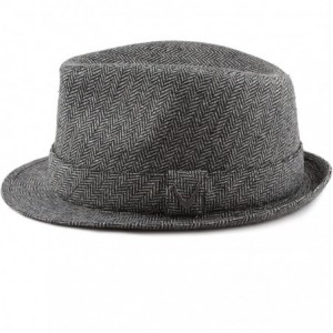 Fedoras Black Horn Unisex Cotton Wool Blend Herringbone Trilby Fedora Hats - Herringbone- Charcoal - C6187LAI7XM $14.47