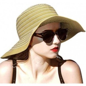 Bucket Hats Women Summer Beach Hat Packable Striped Floppy Wide Brim Sun Protection Travel Hats - Tan - CF18D0H52YE $9.91