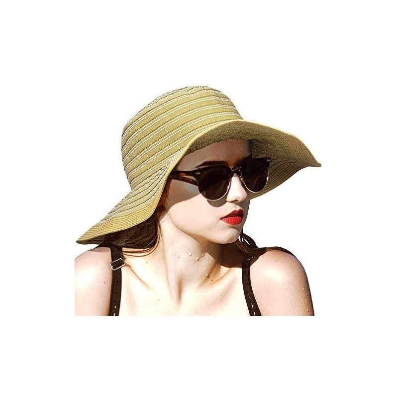 Bucket Hats Women Summer Beach Hat Packable Striped Floppy Wide Brim Sun Protection Travel Hats - Tan - CF18D0H52YE $9.91