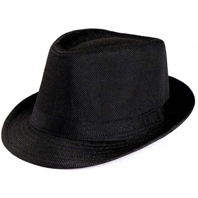 Fedoras Men's Fedoras- Straw Fedora Panama Sun Summer Beach Hat Cuban Trilby Men Women (Black) - Black - C418UIO4EGK $8.58