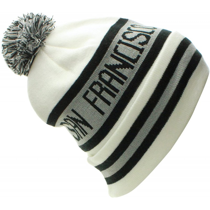 Skullies & Beanies USA Favorite City Cuff Winter Beanie Knit Pom Pom Hat Cap - San Francisco - White Black - CL11Q2UB67F $12.47