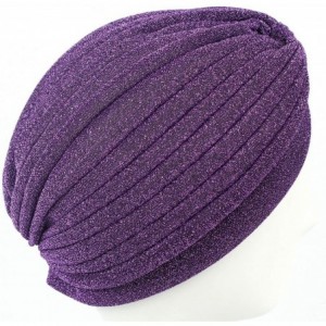 Sun Hats Shiny Turban Hat Headwraps Twist Pleated Hair Wrap Stretch Turban - Purple Paillette - CS198H9AHIG $8.90