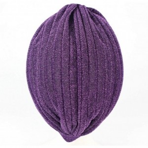Sun Hats Shiny Turban Hat Headwraps Twist Pleated Hair Wrap Stretch Turban - Purple Paillette - CS198H9AHIG $8.90