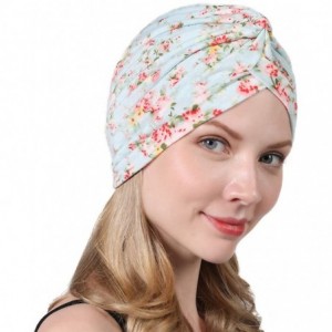 Skullies & Beanies New Women's Cotton Turban Flower Prints Beanie Head Wrap Chemo Cap Hair Loss Hat Sleep Cap - Green Flower ...