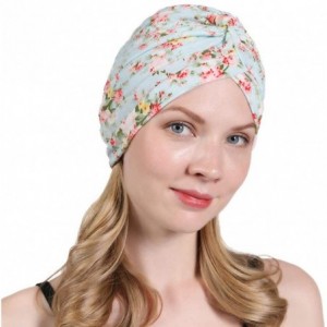 Skullies & Beanies New Women's Cotton Turban Flower Prints Beanie Head Wrap Chemo Cap Hair Loss Hat Sleep Cap - Green Flower ...