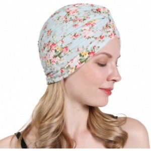 Skullies & Beanies New Women's Cotton Turban Flower Prints Beanie Head Wrap Chemo Cap Hair Loss Hat Sleep Cap - Green Flower ...