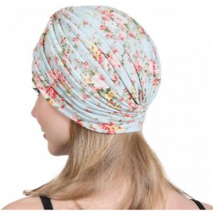 Skullies & Beanies New Women's Cotton Turban Flower Prints Beanie Head Wrap Chemo Cap Hair Loss Hat Sleep Cap - Green Flower ...
