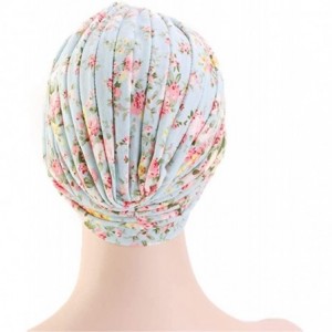 Skullies & Beanies New Women's Cotton Turban Flower Prints Beanie Head Wrap Chemo Cap Hair Loss Hat Sleep Cap - Green Flower ...