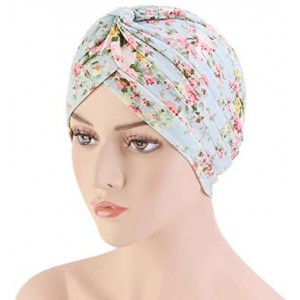 Skullies & Beanies New Women's Cotton Turban Flower Prints Beanie Head Wrap Chemo Cap Hair Loss Hat Sleep Cap - Green Flower ...