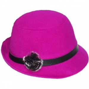 Bucket Hats Women Wool Felt Church Cloche Cap Bucket Top Hat Bowler Hats with Pompom Band - Purple - CQ1805UYYWL $19.06