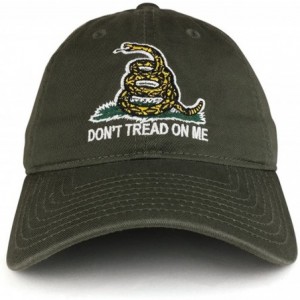 Baseball Caps Don't Tread on Me Gadsden Flag Embroidered Soft Washed Cotton Baseball Cap - Olive - CJ1859NWKDA $20.93