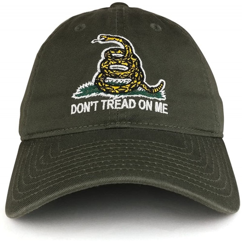 Baseball Caps Don't Tread on Me Gadsden Flag Embroidered Soft Washed Cotton Baseball Cap - Olive - CJ1859NWKDA $20.93